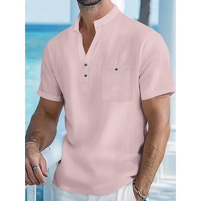 Linen Shirt Popover Up Casual Men's Button
