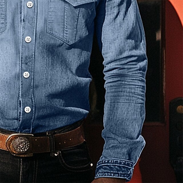 Men's Chambray Button Casual Shirt Calico
