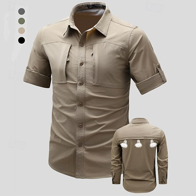 Up Casual Summer Cargo Shirt Men's Button