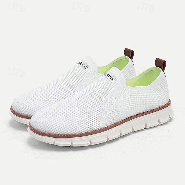 Knit Breathable Sneakers White Slip-On Men's with