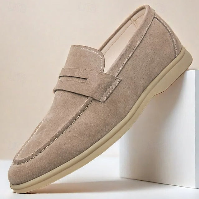 Loafers Slip-On Men's Comfortable Beige – Casual Suede