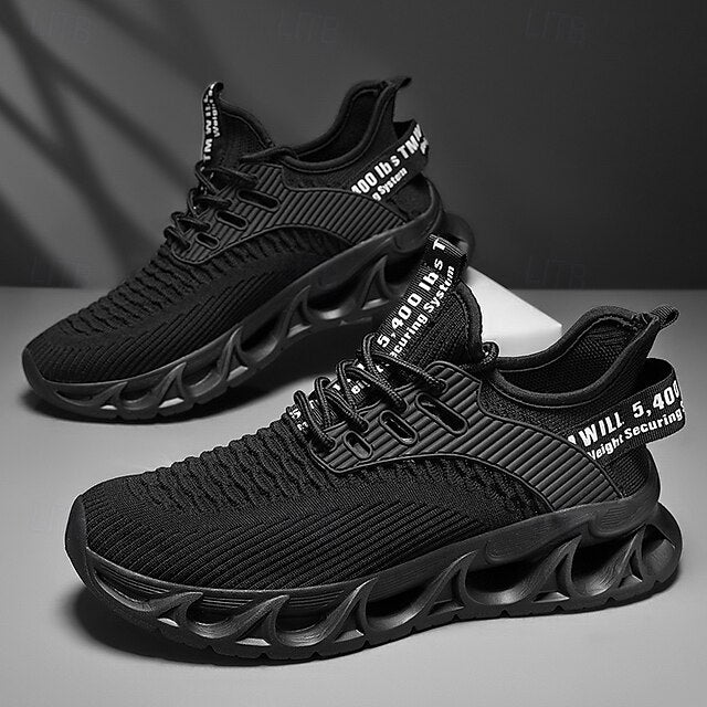 Elastic Sneakers Neon Yellow Knit Men's Sports with Upper