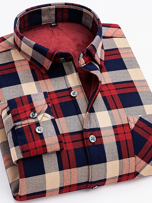 Men's Shacket / Vacation Striped Plaid Round Chevron