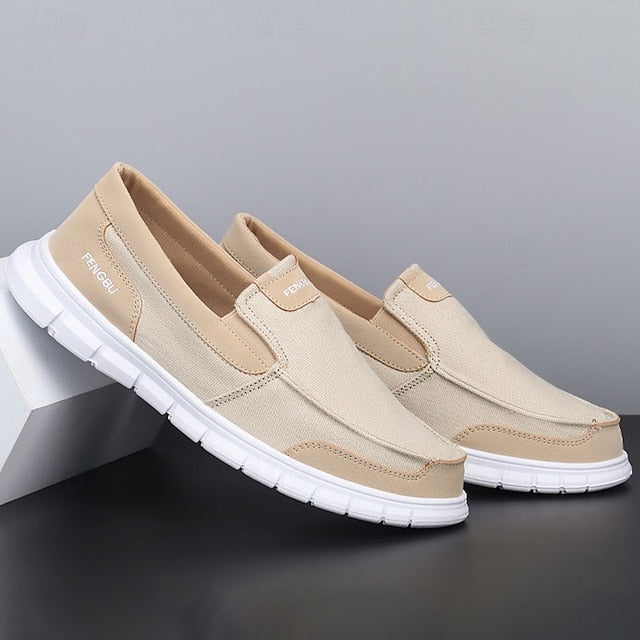 Men's Lightweight Khaki Canvas Slip-On Flexible Loafers