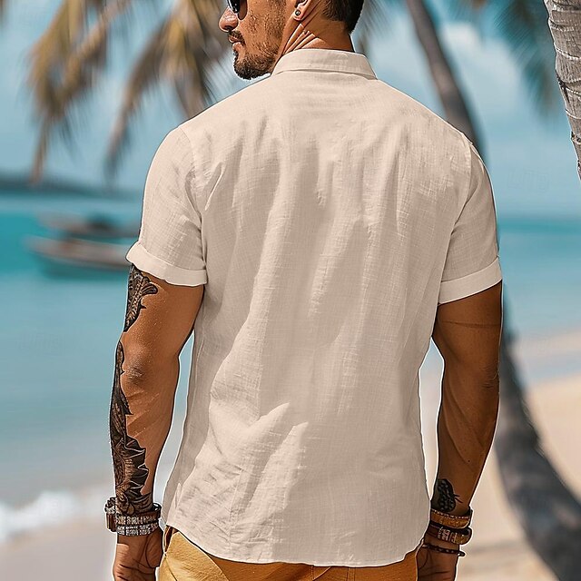 Linen Men's Button Up Shirt Wear Beach Summer