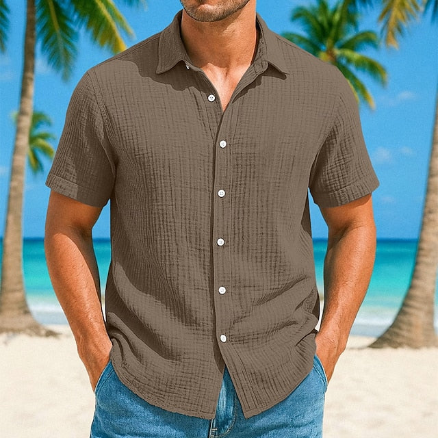 Shirt Plain Men's Summer Beach Linen