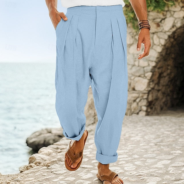 Trousers Pants Summer Linen Elastic Pants Men's Pleated