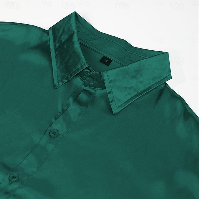 Men's Casual Up Button Plain Shirt Satin