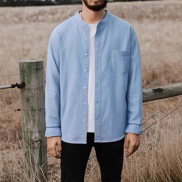 Men's Casual Cotton Shirt Linen Up Button