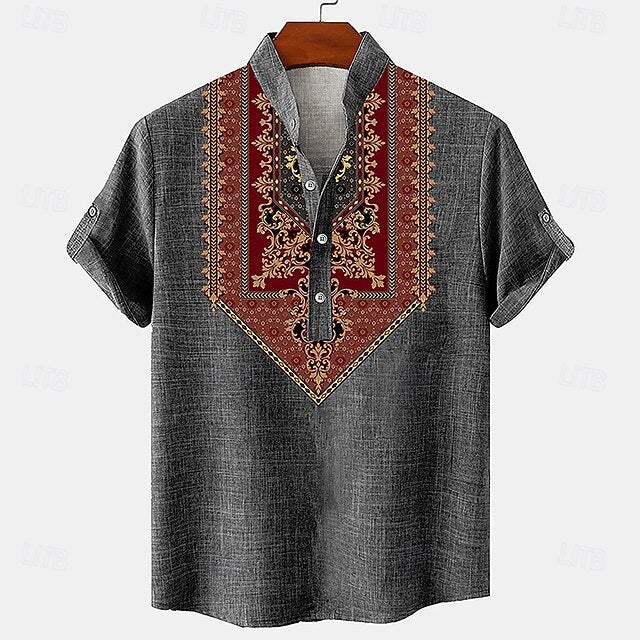 Linen Shirts Men's Vintage Retro Shirt Henley
