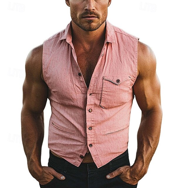 Button Beach Men's Casual Shirt Up Summer