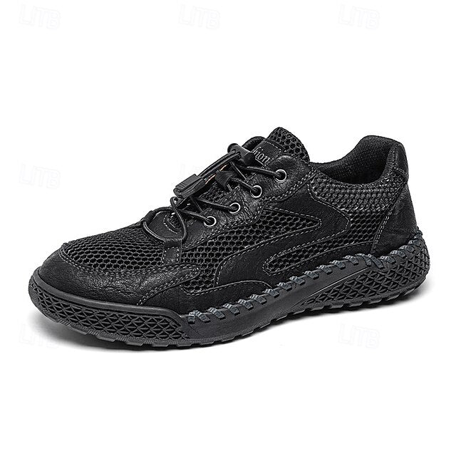 Men's Tan Breathable Mesh Lace-up with Design Sneakers