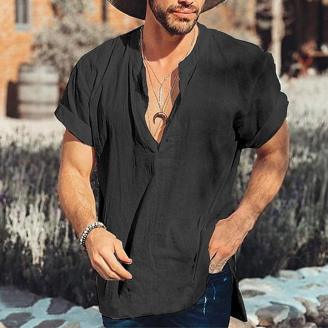 Plain Beach Linen Shirt Men's Casual