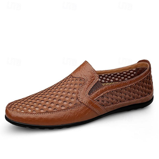 Breathable Men's Leather and Casual Loafers - Slip-On Mesh