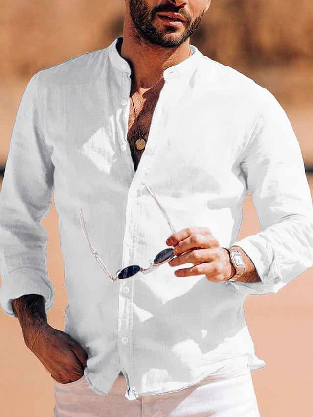 Cotton Chinese Mandarin Shirt Men's Collar Linen