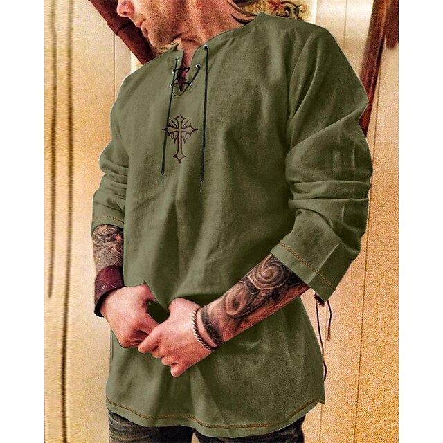 Men's Cotton Linen / Party Shirt Cross Casual