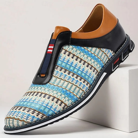 Leather Sneakers Woven – Men's Faux Blue Nylon