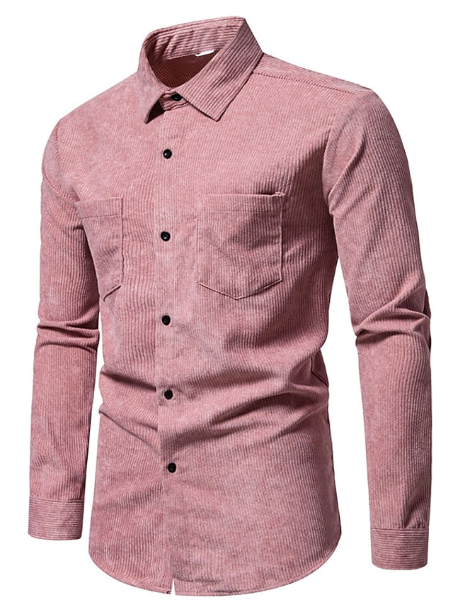 Men's Shirt Yellow Pink Black Corduroy Casual