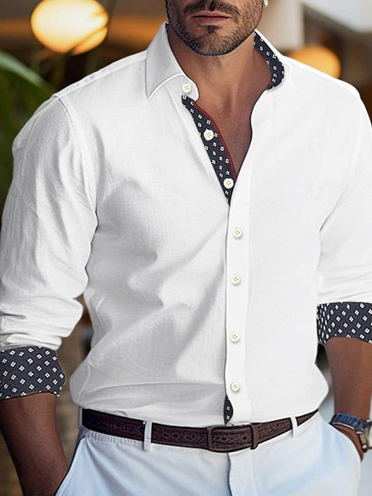 Dark Men's Shirt White Casual Black Up Button