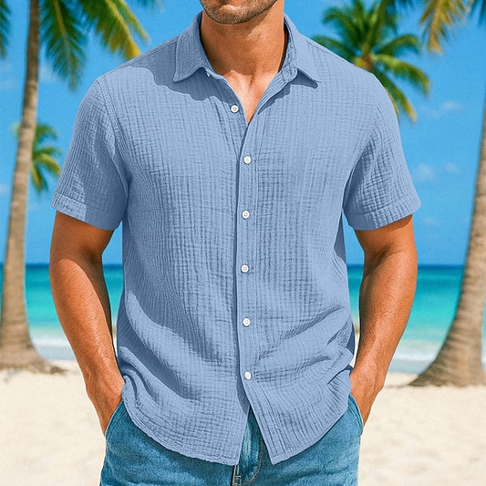 Shirt Plain Men's Summer Beach Linen