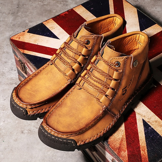 Casual Men's Lace-Up Leather Ankle Vintage Boots –