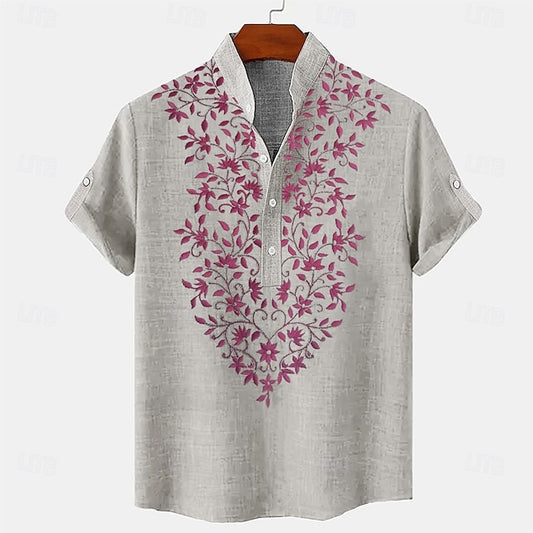 Short Sleeve Linen Shirt Summer Casual Ethnic Men's