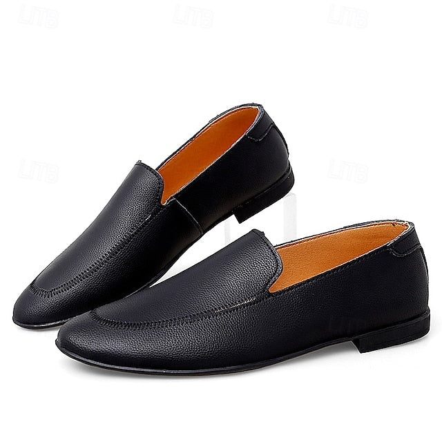 Loafers Shoes - Faux Prom Leather Men's with White Slip-On