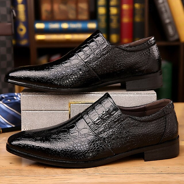 Shoes Pattern Men's Crocodile Patent Leather Dress Black