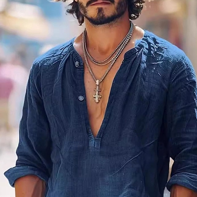 Casual Men's Beach Summer Shirt Popover