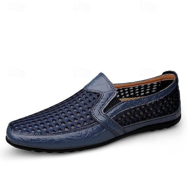 Breathable Men's Leather and Casual Loafers - Slip-On Mesh