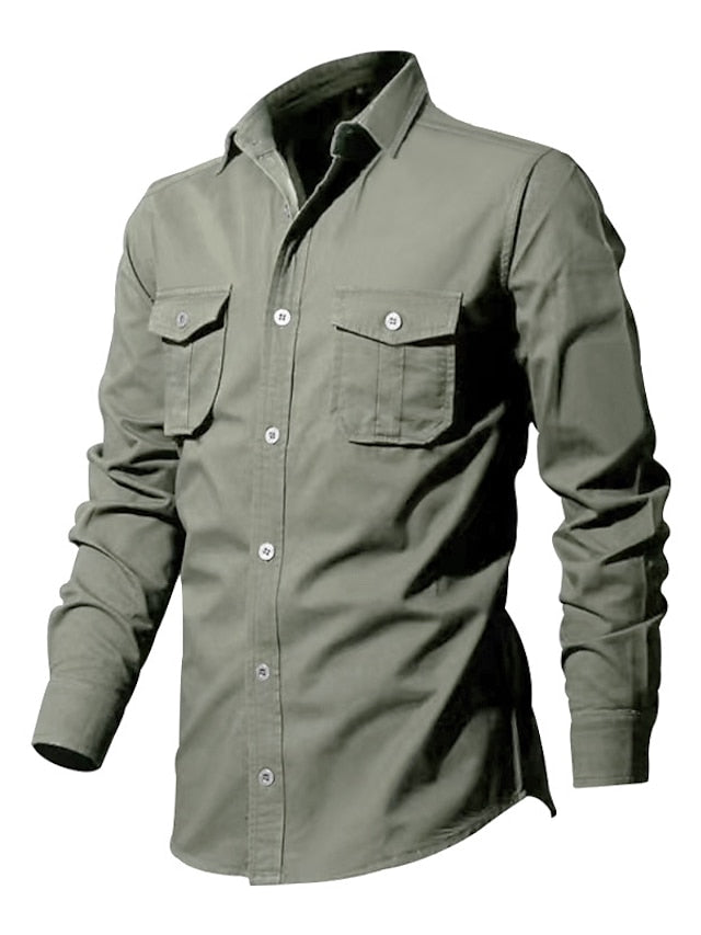 Men's Casual Black Up Shirt White Button Green
