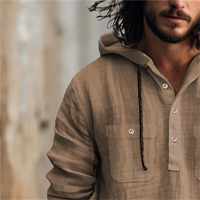Shirt Hooded Men's Linen Summer Beach
