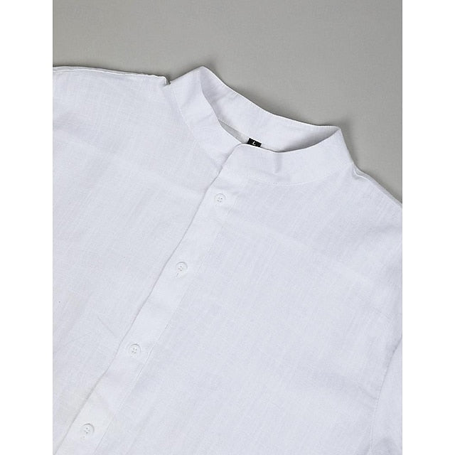 Band Shirt Summer Men's Linen Collar