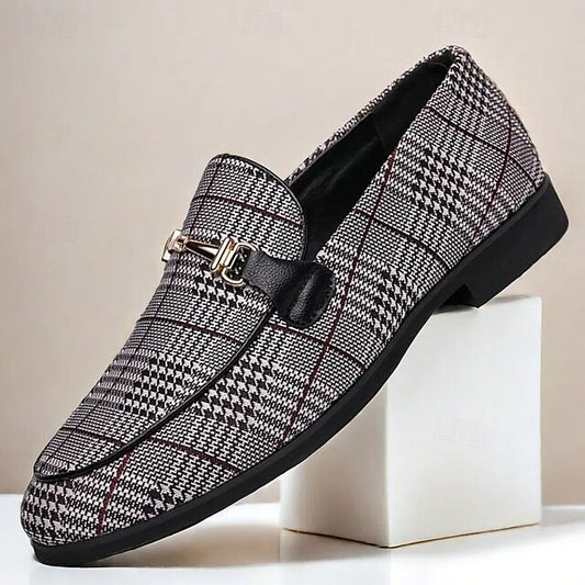 Buckle Plaid Fabric Men's Stylish with Loafers – Metal