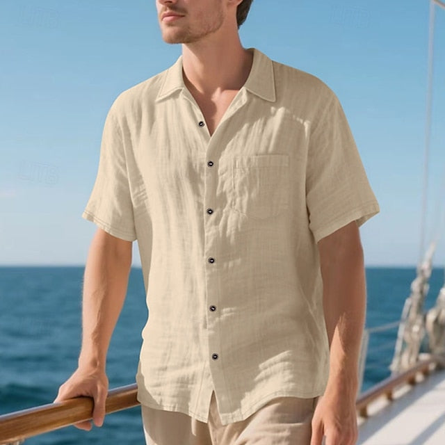 Casual Men's Cotton Shirt Linen Up Button