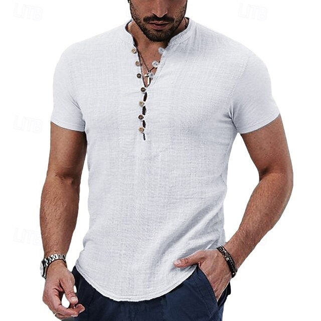 Collar Summer Men's Shirt Band Popover Linen