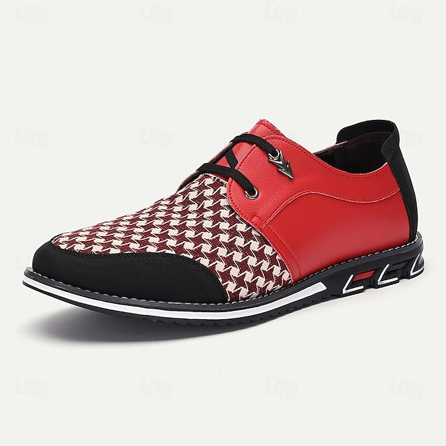 Faux Red Leather Pattern Black Houndstooth Men's and