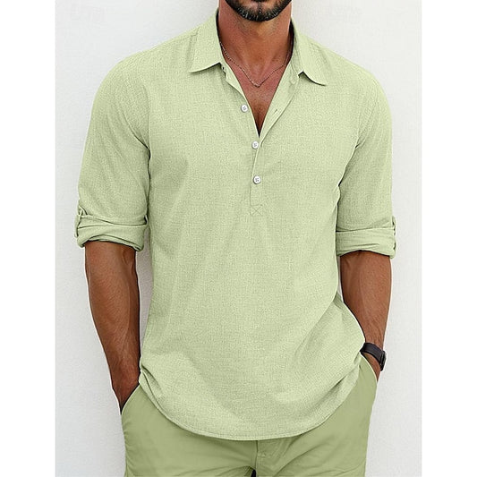 Men's Linen Wear Shirt Button Beach Summer Up