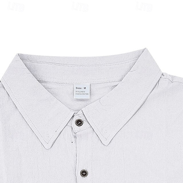 Casual Men's Cotton Shirt Linen Up Button