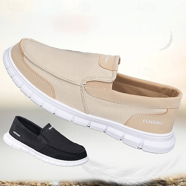 Men's Lightweight Khaki Canvas Slip-On Flexible Loafers