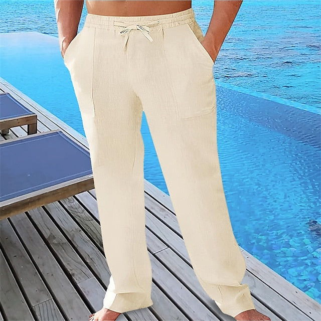 Summer Beach Men's Linen Pants Trousers Pocket Pants Pants