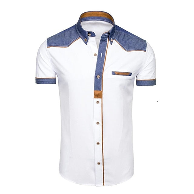 Light Men's Black Up Button Summer White Shirt