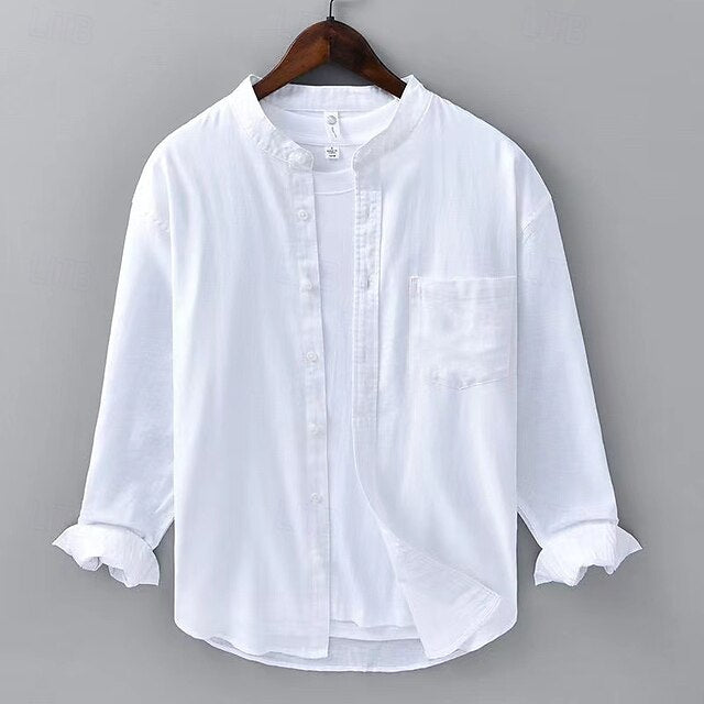 Men's Casual Cotton Shirt Linen Up Button