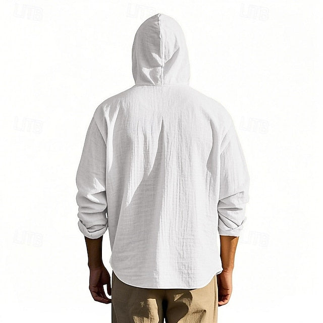 Shirt White Button Up Plain Street Vacation Black Men's