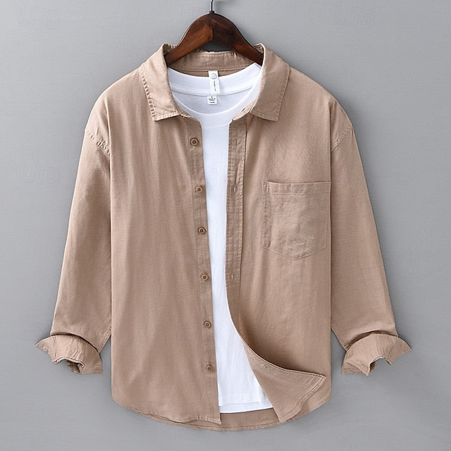 Button Men's Casual Up Shirt Linen Cotton