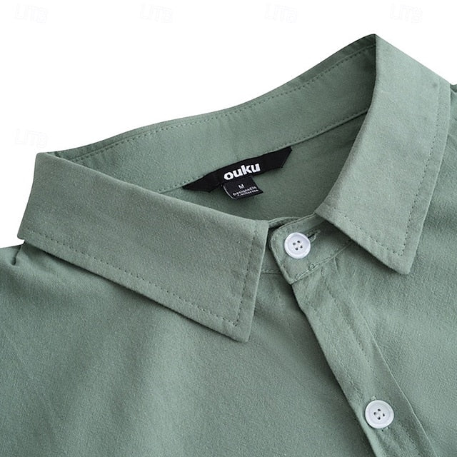 Linen Men's Up Solid Button Shirt Summer