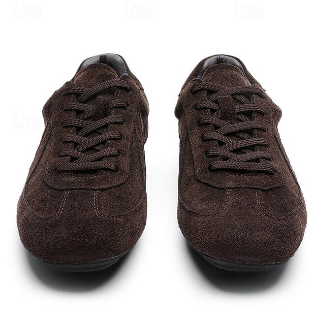 Men's with Rubber White Brown Sneakers Sole Suede Dark