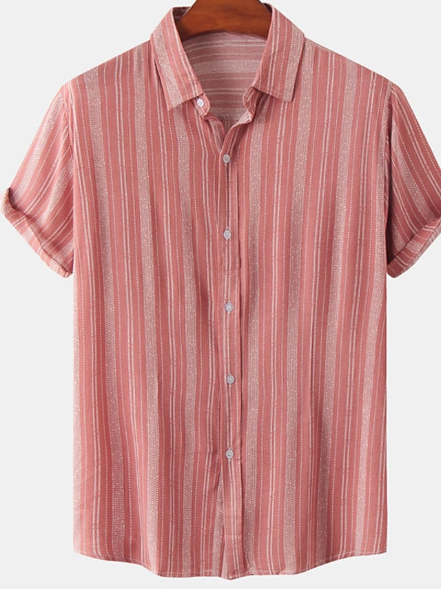 Casual Green Men's Shirts Striped Shirt Red Black