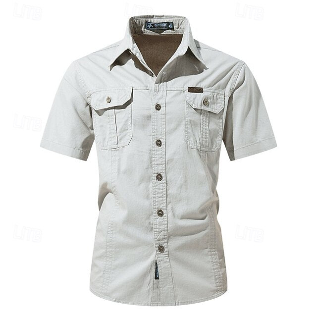Summer Cargo Button Men's Shirt Up Casual