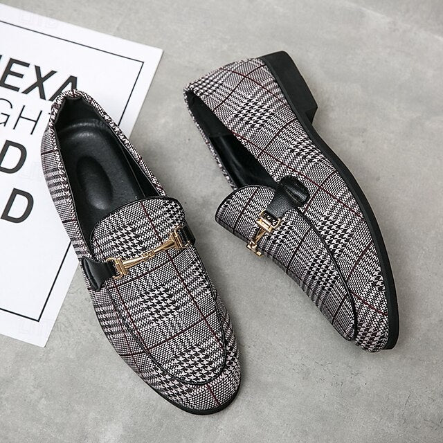 Buckle Plaid Fabric Men's Stylish with Loafers – Metal